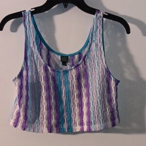 wild fable Crochet Crop Tank - Purple, Teal & White